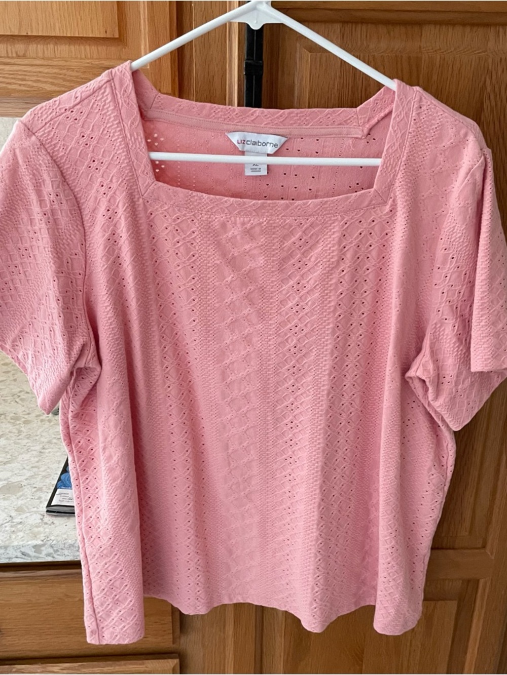 Liz Claiborne Dusty Pink Eyelet Square-Neck Short Sleeve Top